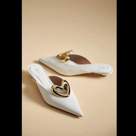 Women's US 5-5.5 / EU 36 Maeve x Anthropologie White heart mules kitten heels - Picture 1 of 14